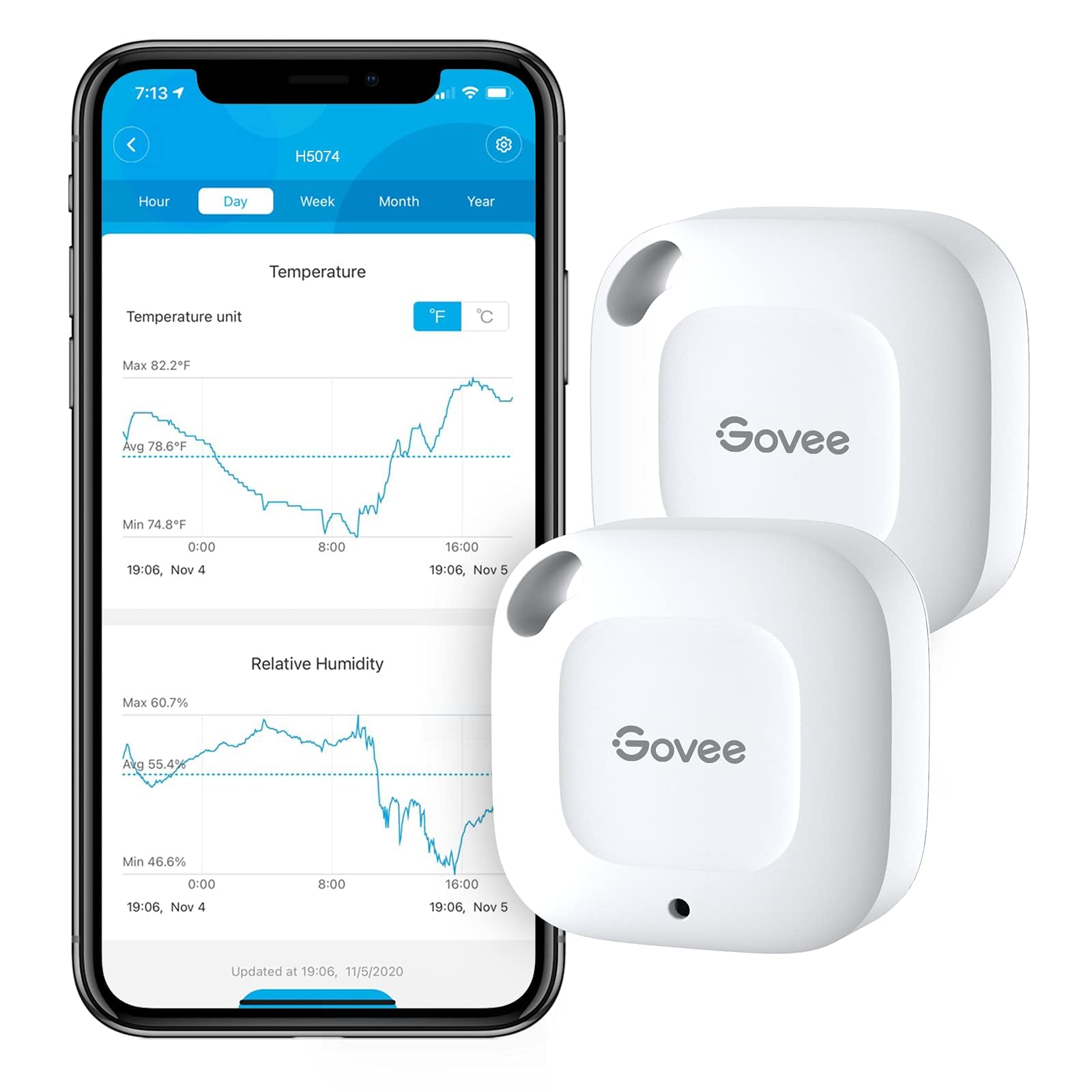Photo 1 of Govee Bluetooth Hygrometer Thermometer, Wireless Thermometer, Mini Humidity Sensor with Notification Alert, Data Storage and Export, 262 Feet Connecting Range, 2 Pack