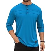 Hardaddy Men's Henley Button Up Shirts Long Sleeve Pleated Front Letter Print Casual Tee