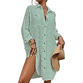 Bsubseach Women Swimsuit Coverup Blouse Button Down Shirt Dresses Swiss Dot Tops