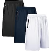 BUYJYA 3 Pack Men's Athletic Running Shorts Gym Basketball Lightweight Casual Short with Zipper Pocket Gift