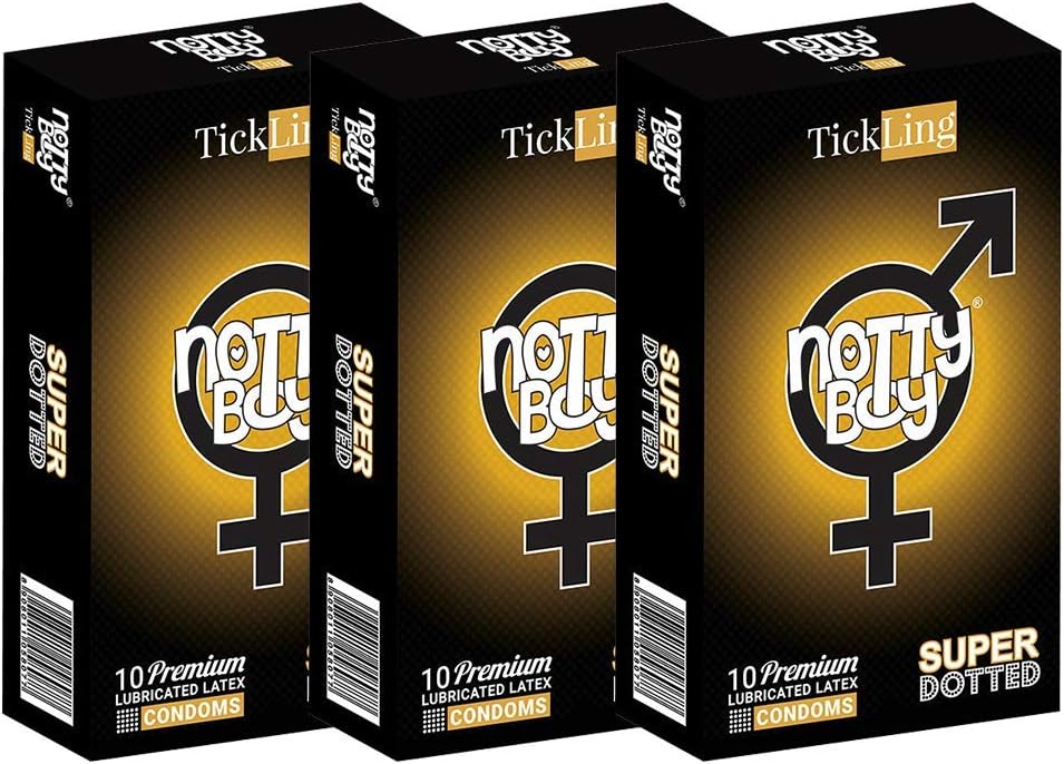 NOTTY BOY Extra Dotted Condoms for Men - Pack of 30, Transparent, 10 count (Pack of 3)