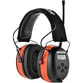 Hocazor HP033 Bluetooth 5.4 Hearing Protection AM FM Radio Headphones, 25dB NRR Noise Reduction Safety Earmuffs with 2000mAh Rechargeable Battery for Mowing Workshops, Orange