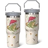 Unyopsa Frog Tumbler with Straw 30oz Insulated Mushroom Tumbler with Lid Cute Mugs Cup with Handle Frog Gifts for Women