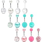 MODRSA Belly Button Ring Surgical Steel Belly Rings for Women Hypoallergenic Belly Button Rings Clicker Belly Button Ring Belly Piercing Silver Rose Gold Pink Black Navel Rings for Women