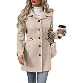 yoeasy Womens Pea Coat Notched Lapel Collar Single Breasted Winter Trendy Casual Overcoat Wool Blend Pea Coats