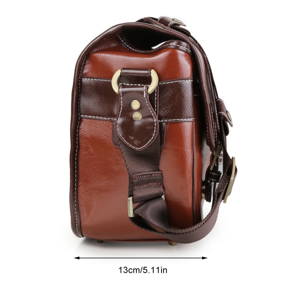 Beaspire Camára Bolsa Bandolera Impermeable de Cuero Sintético Mensajero Funda Protector para 1 DSLR Cámara con 2 Lentes para Canon Sony Nikon Olympus de Viajes (Marrón Oscuro)