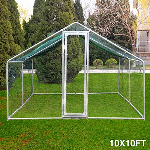 Idealchoiceproduct 10x10ft Large Metal Chicken Coop Walk In Chicken Coops And Runs Backyard Hen House Farm Ranch Run Walk In Poultry Cage