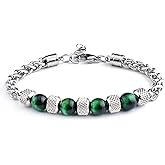 MENGLINA Fashion Women Men Charm 8MM Natural Stone Strand Bracelets Stainless Steel Link Chain Bangles Tiger eye Beaded Yoga Bracelet Male Jewelry