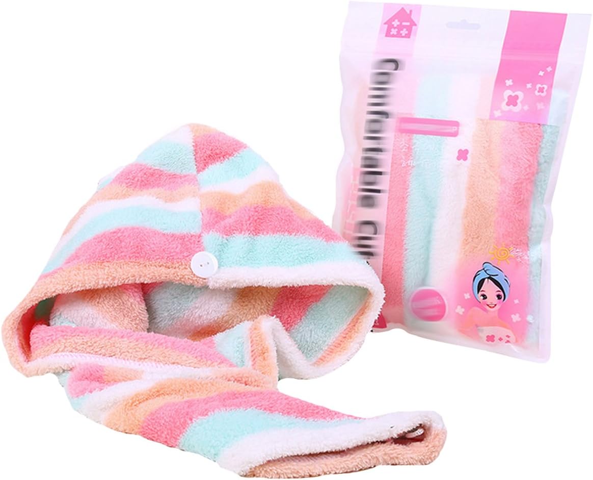 Adela BoutiqueAdela Women Girl Hair Dry Bathing Cap Microfiber Hair Wrap Shower Towel, Pink Stripe