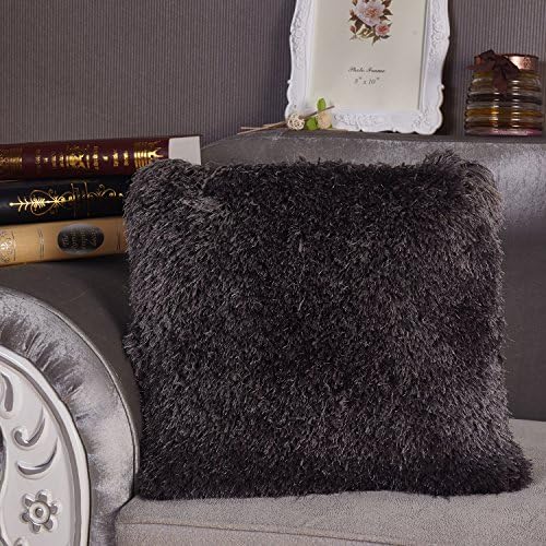 Amazing Rugs Gray Long Pile Pillow with Lurex Rug Decorative Shaggy Pillow