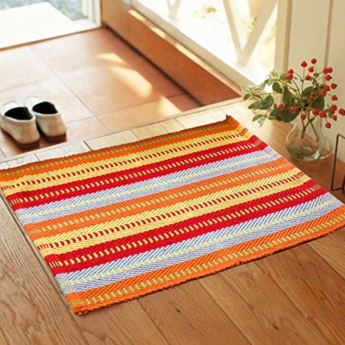 Wolala Home Bohemian Plaid Stripes Cotton Washable Rug Durable Livingroom Solid Floor Rug Simple Fashion Doormat Floor Mat Kitchen Area Rug (2'0x4'3)