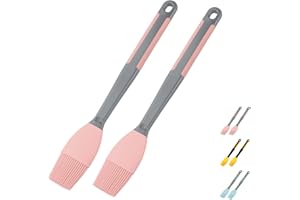 TUYOTUE 2Pcs Grill Basting Brush - Extra Long Silicone Basting Pastry Brush for Grilling 2inch Wide,Heat Resistant Brushes Spread Oil Butter Sauce Marinade for Cooking Baking BBQ(Pink 2)