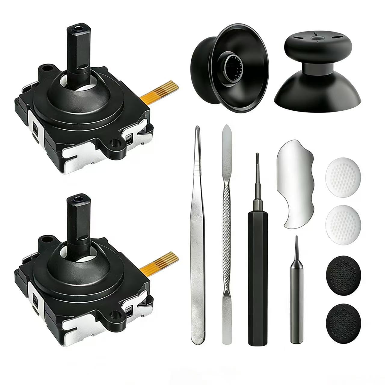 Joystick Replacement Kit for Meta Quest 3 Controllers – 2× Analog Thumb Sticks + 4× Thumbstick Caps with Tools – Compatible Quest 3 Accessories for Left/Right Controller Repair