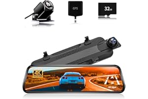 THE BOOK MAKOR 2024 Upgrade 4K Rear View Mirror Camera, 10” Mirror Dash Cam, 2160p Full HD Smart Rear View Camera, Mirror Dash Cam Front and Rear for Cars & Trucks with 64GB Card & GPS & Parking Assistance
