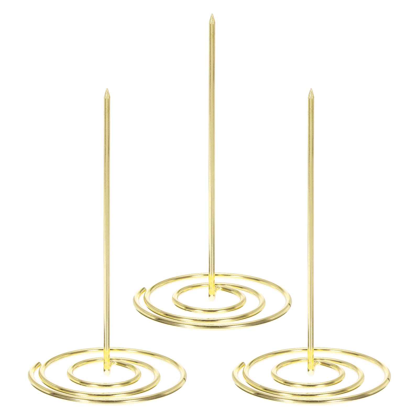 PATIKIL Desk Receipt Holder Spike, 3 Pack Paper Receipt Holder Ticket Spindle Straight Rod Stand Bill Fork for Restaurant Invoice Bill, Golden