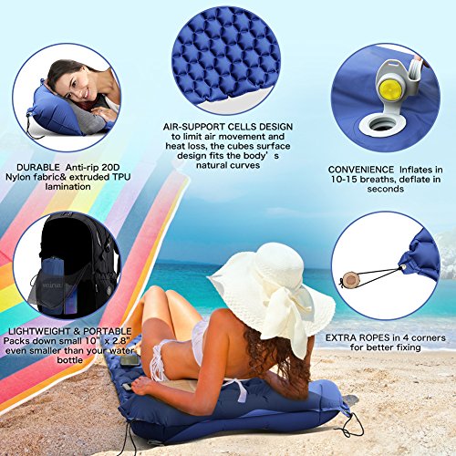WEINAS Sleeping Pad, Ultralight Inflatable Sleep Pads for Camping Backpacking with Pillow Compact Air Mat Portable Lightweight Mattress for Hiking Hunting Traveling Fishing Biking