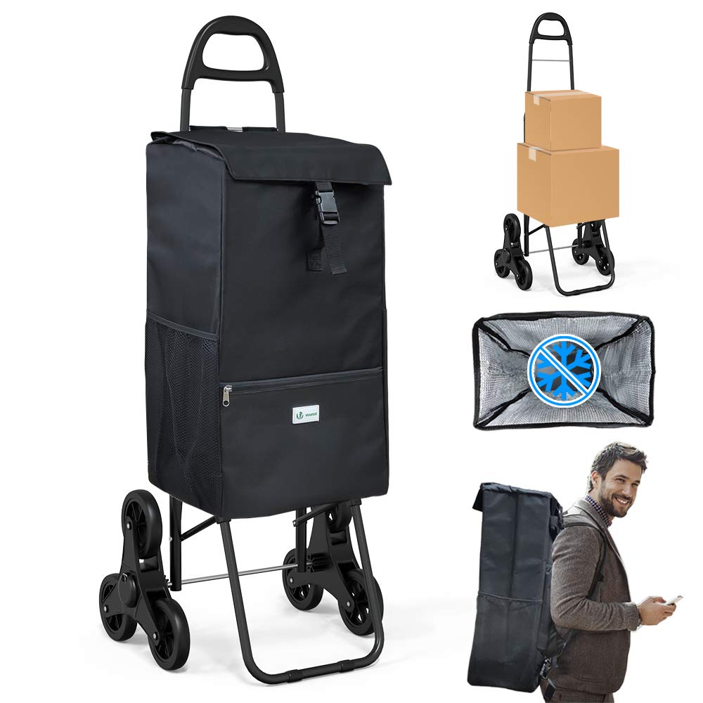 VOUNOT® Foldable Shopping Trolley with Thermal Insulation Liner, 6 Wheels Stair Climbing Grocery Shopping Cart, Waterproof, 40 L