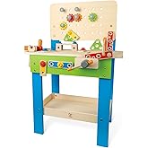 Award Winning Hape Master Workbench Kid's Wooden Toolbench Pretend Builder Set, Multicolor (E3000)