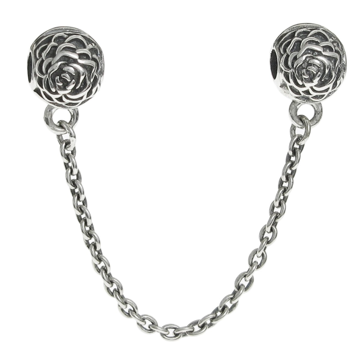 Queenberry Sterling Silver Round Rose Stopper Clip Lock Stopper with Safety Chain for European Charm Bracelets