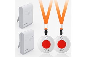 OLINK Caregiver Pager Wireless Call Button Elderly Emergency Alert System 600+ Feet for Home/Elderly/Patient/Disabled(2 Portable Receiver+2 Waterproof Transmitter)