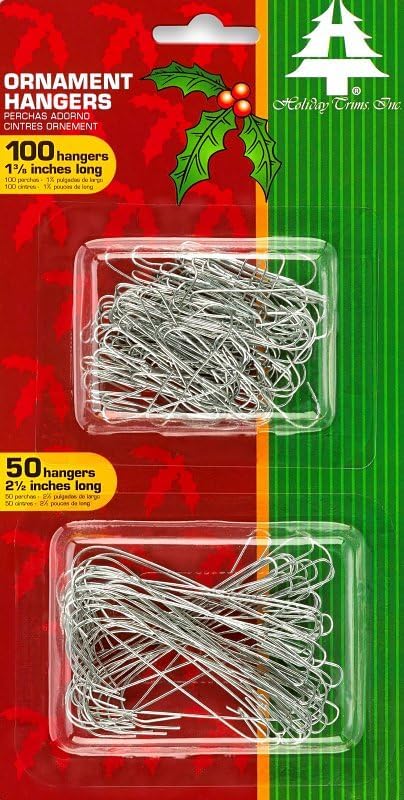 Ornament Hooks - Rocky Mountain Goods 150 Ornament Hooks for Christmas Tree - Two Sizes of Silver Flexible Ornament Hangers - Pack Includes 2 1/2” and 1 3/8” Hangers - Heavy Duty