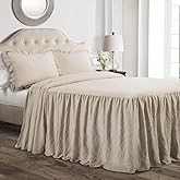 Lush Decor Ruffle Skirt Bedspread Set - 3-Piece Luxurious Farmhouse Bedding - Elegant Ruffle Detail - Timeless Style - Soft Lightweight Sheets - Queen, Neutral
