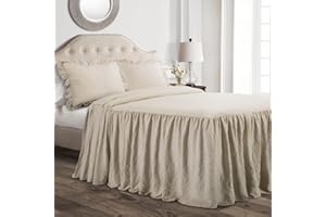 Lush Decor Ruffle Skirt Bedspread Set 3 Piece Set Full, Neutral - Beige Kids Bedding Set - Ruffled Bedspread - Vintage Farmhouse Decor