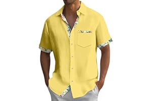 KENVINA Hawaiian Shirt for Men V Neck Button Down Blouse Stretch Short Sleeve Aloha Shirts Summer Beach Blouses with Pocket