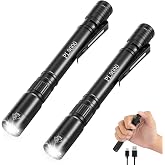 Huccbs 2Pack Rechargeable Pen Light, 5Mode Pocket Flashlight for Home | 500lm LED Super Bright, 6in Small Size, Aluminum Tactical Adjustable Design, 12H Runtime, Waterproof for Emergency Fits 2AAA