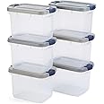 Rubbermaid Roughneck Clear 19Qt/ 4.75 Gal Storage Containers, Pack of 6, with Snap-Fit Grey Lids, Visible Base, Sturdy and Stackable, Great for Storage and Organization