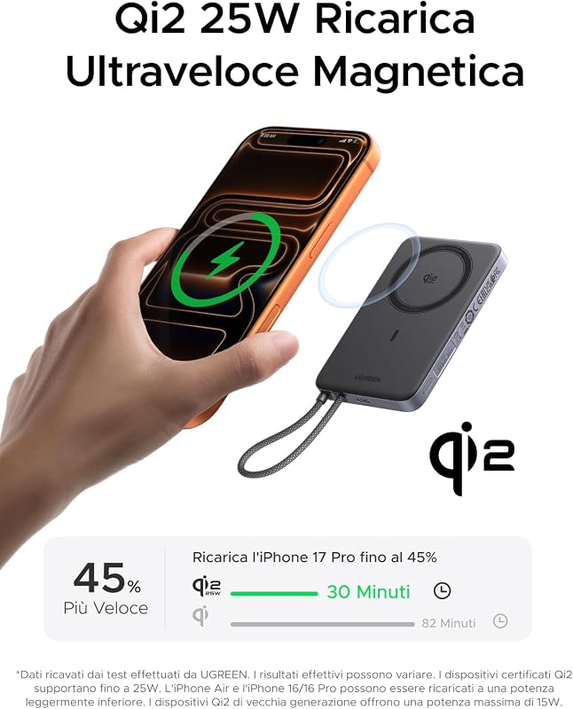 MagFlow Air Qi2 25W Power Bank MagSafe Ultrasottile 10000mAh