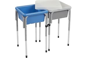 ECR4Kids 2-Station Sand and Water Adjustable Play Table, Sensory Bins, Grey/French Blue