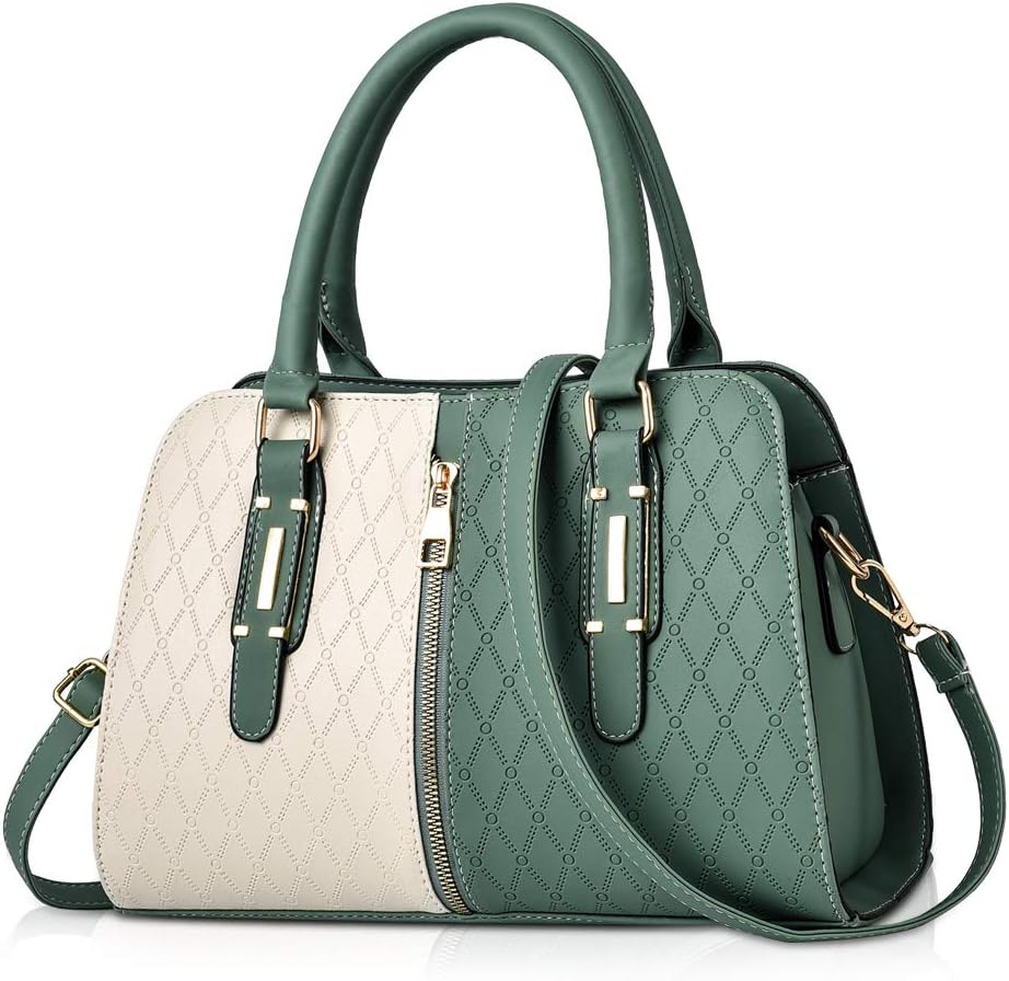 NICOLE & DORIS Women Small Handbag PU Leather Structured Shoulder Bag Satchel Green
