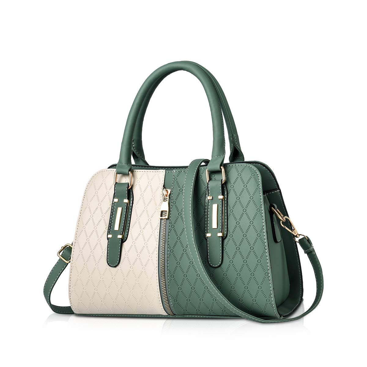 NICOLE & DORIS Women Small Handbag PU Leather Structured Shoulder Bag Satchel Green
