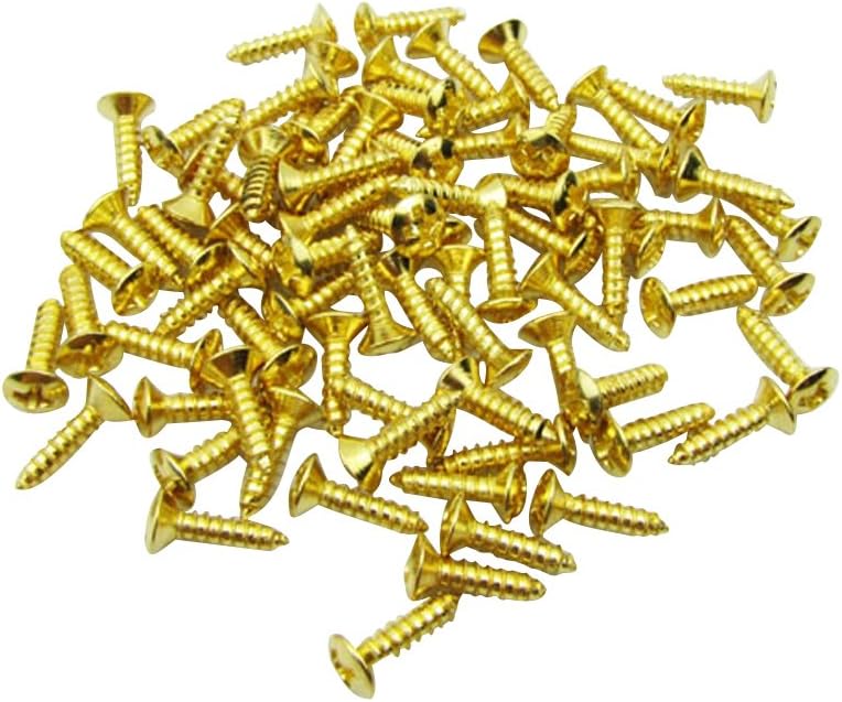 Musiclily 3x12mm Guitar Bass Pickguard Mounting Screws Scratch Plate Screws for Fender Strat Tele Electric Guitar Bass,Gold (50 Pieces)