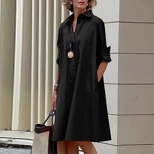 BUNDMAN Womens Linen Dress Long Sleeve Summer Dresses for Women - Main Image