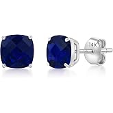 14K Gold 6MM Solitaire Cushion Cut Stud Gemstone Earrings | Hypoallergenic Solitaire Gemstone Studs with 14K Gold Backs | Lightweight Birthstone Earrings with Gift Box by MAX + STONE