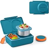 Omie OmieBox UP bento Box for Kids | Insulated Lunch Box | Leak Proof Vacuum Insulated Thermal Food jar | Cooler ice Pack | 2 Compartments (Teal Green)