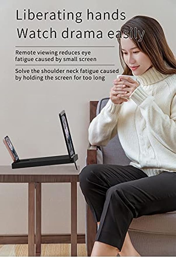 10'' Phone Screen Magnifier Vertical Horizontal,3D HD Mobile Phone Screen Amplifier Projector for Movies Videos and Gaming,Desktop Phone Holder Stand Screen Enlarger