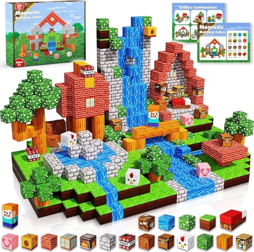 GraceDuck Magnetic Blocks 100PCS Magnet Toy Building Game, Magnetic Building Cubes Toys for Boys Girls Aged 4 5 6 7 8 9 Montessori Sensory Stacking Toy Christmas for Kids Toddlers