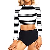 Pinup Fashion Long Sleeve Rash Guard - 2 Piece Swimsuit Bathing Suits with Bottom Swim Top UV UPF 50+