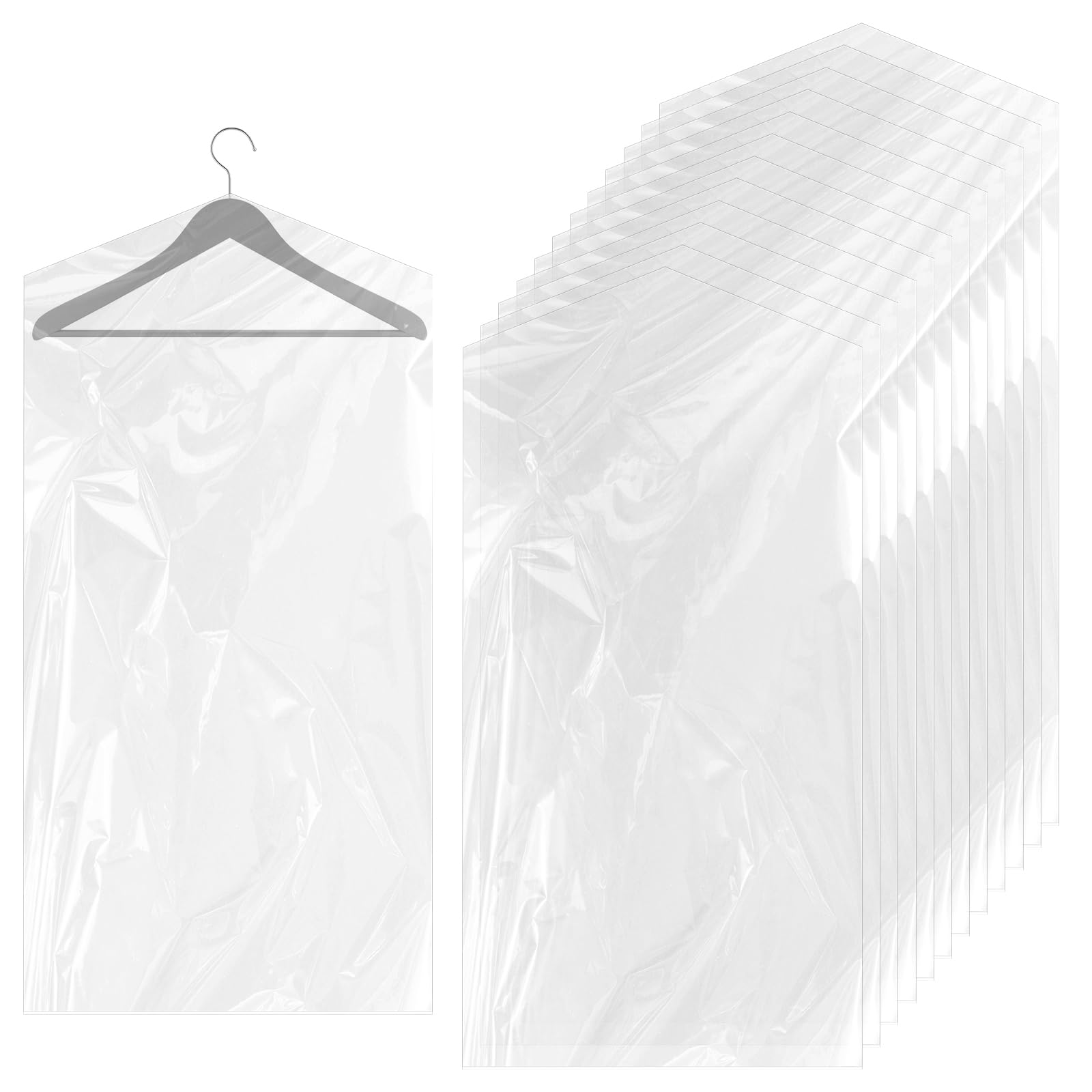 cobee 60x150 cm Garment Bags for Hanging Clothes, 12 Packs Plastic Dry Cleaner Bags, Hanging Dust-Proof Clothing Protector Covers for Long Dresses, Suit, Coat Closet Clothes Storage