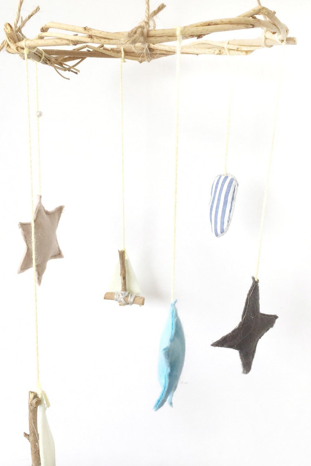 Nautical Mobile – Wooden Sailboat Stars Nursery Mobile - Crib Mobile – Wooden Ship Baby Mobile - Nautical Nursery Décor – Baby Shower Gift