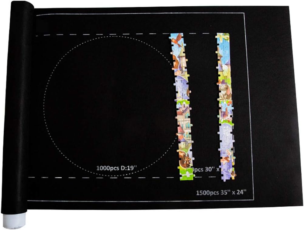 Puzzle Roll Up Mat Puzzle Storage Saver Black Felt Mat, Long Box Package, No Folded Creases, Jigroll Up to 1,500 Pieces - Comes with A Drawstring Storage Bag (Black mat)
