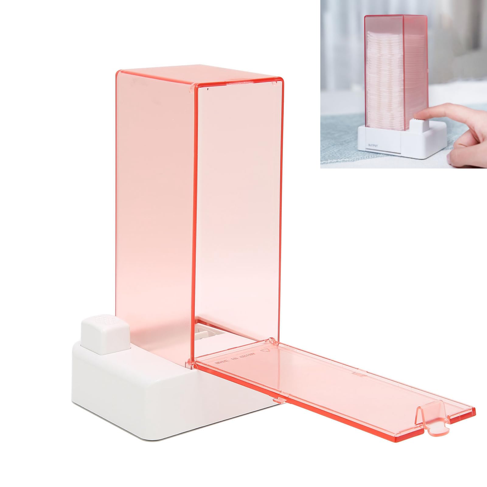 Automatic Cotton Pad Holder, Pink Transparent Appearance Easy Take PC Automatic Cotton Pad Storage Box with Nonslip Bottom