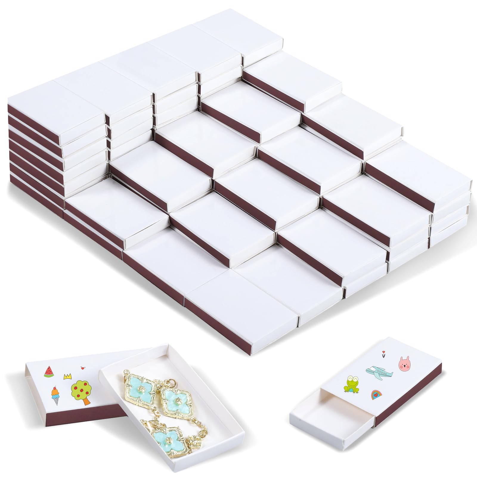 Photo 1 of 100 Pcs Flower Blank Matches Containers 2.2 x 1.4 x 0.3 Inches Decorative Match Boxes Wedding Party Favor for Guests Bridal Baby Shower Graduation(No Matches) (White)