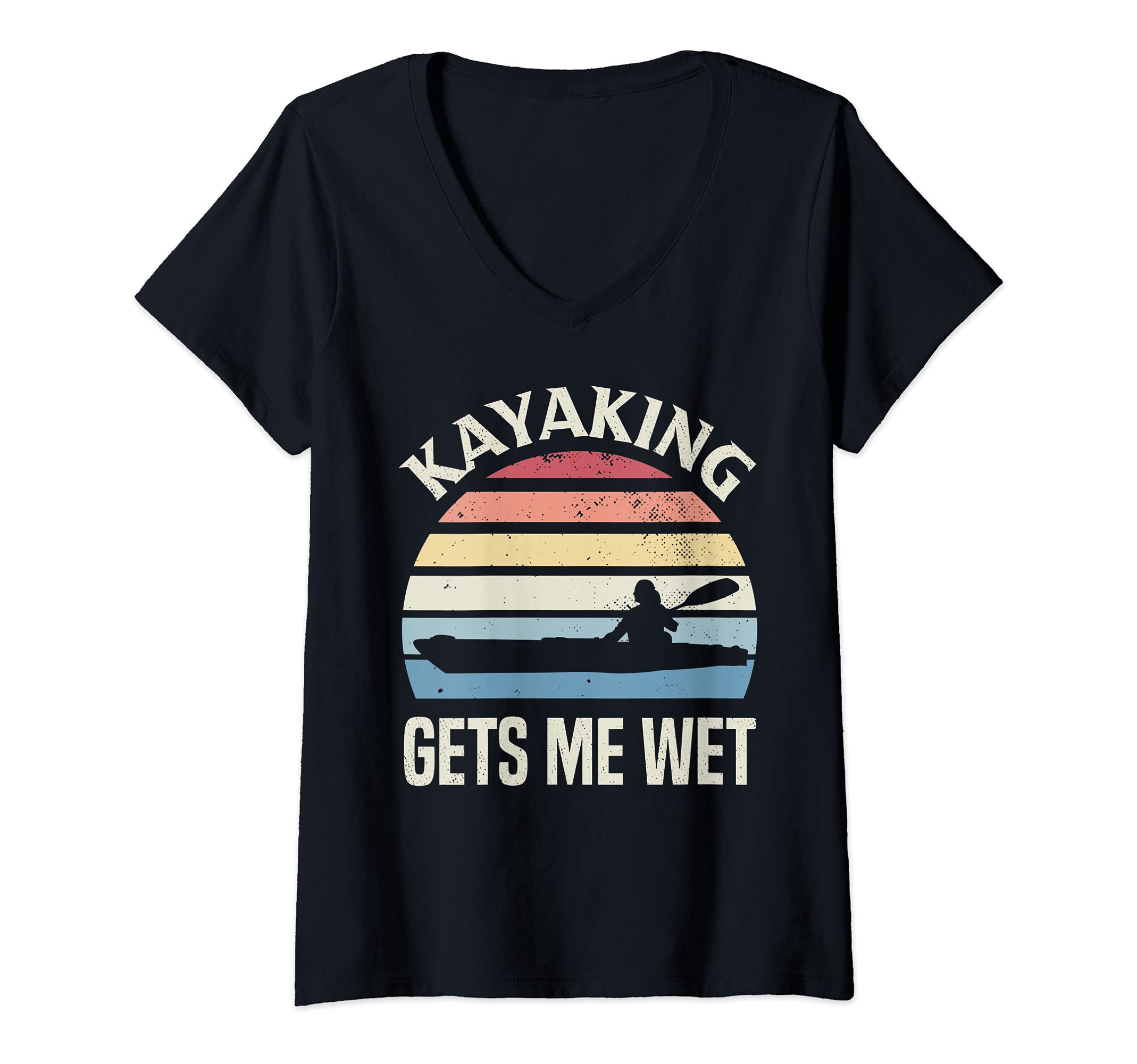 Womens Rowing Kayaking Get's Me Wet Retro Paddling Water Sports V-Neck T-Shirt