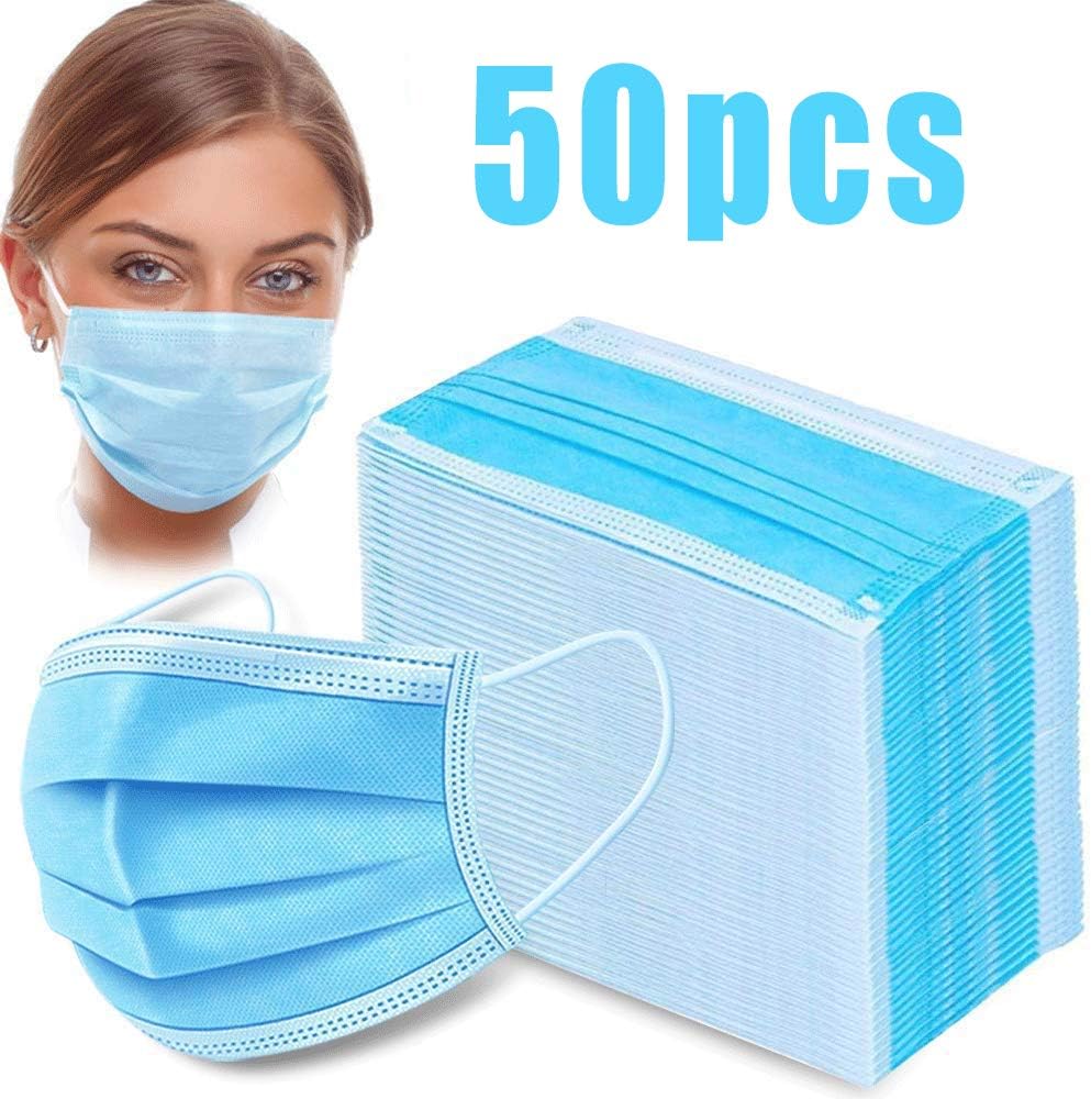 50 PCS Disposable Masks - Individual Package, Amatted 3-Ply Face Masks Filters Sanitary Masks Anti Dust Face Mouth Masks with Earloops, Cotton Face Masks for Cycling Camping Travel Blue