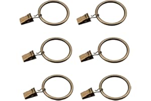 Coideal Set of 50 Antique Brass Metal Curtain Rings with Clips for Holding Heavy Curtains Rod Set and Drapes (Bronze, 1.5 inc