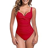 Colloyes Women's Twist Front One Piece Swimsuits Ruched Bathing Suits Sweetheart Neckline Swimwear